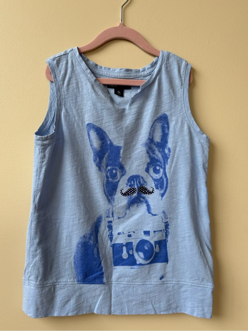 GAP Kids - Light Blue Tank with Blue French BullDog Camera Graphic - Size XL / 1